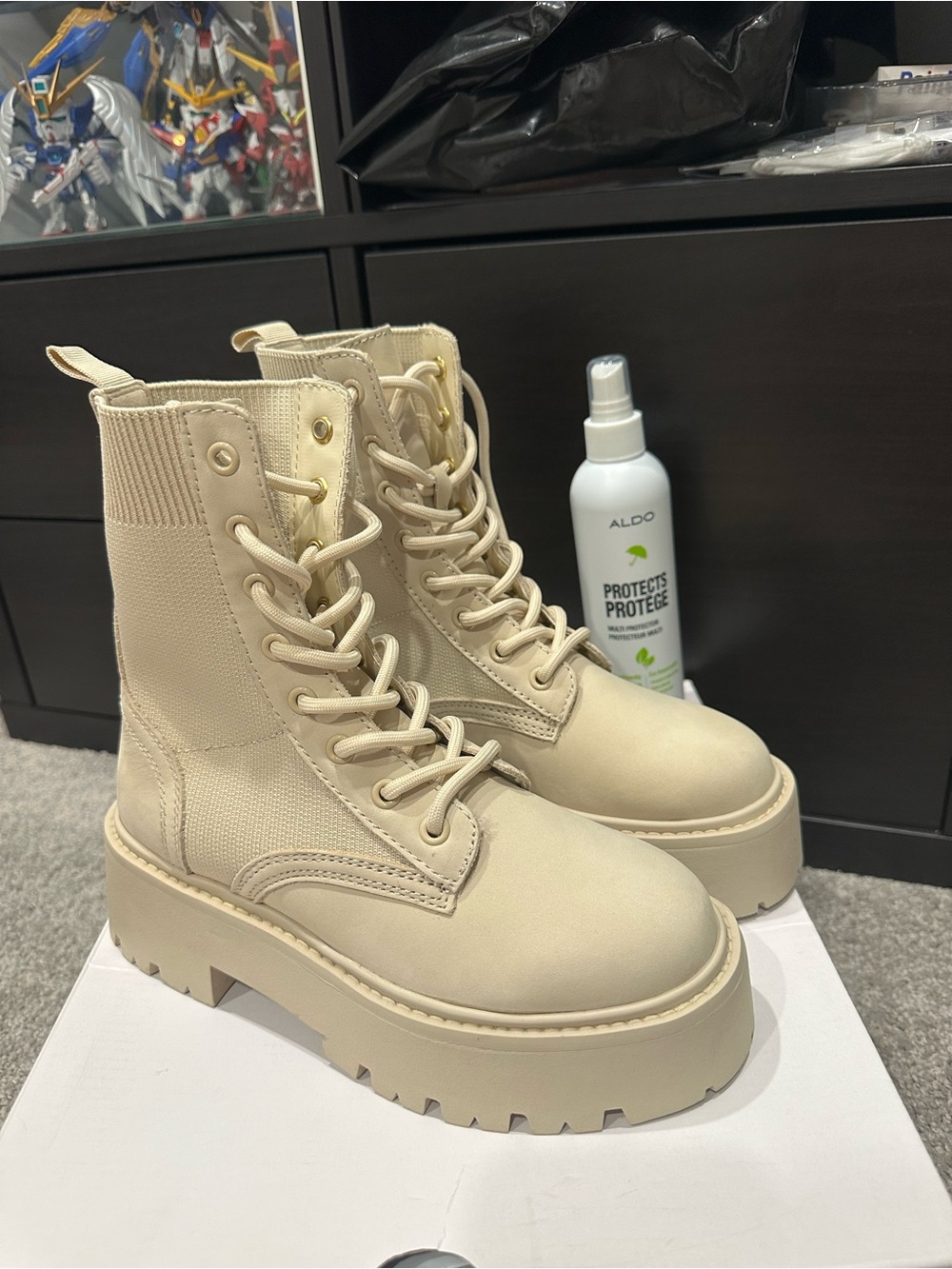 Aldo Talaleryknit Cream Lace-Up Platform Combat Boots
